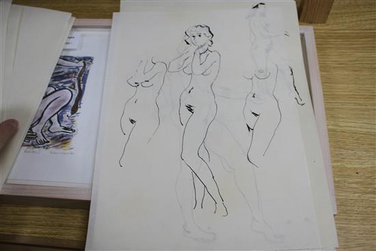 Peter Collins, twelve pen and ink on paper, Studies of female nudes, largest 35 x 25cm, unframed